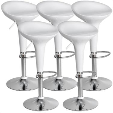 Imagem de Kit 05 Un Banquetas Giratória Alta Cozinha Americana Bar Balcão Tulipa Lotus Assento Abs (Branca)