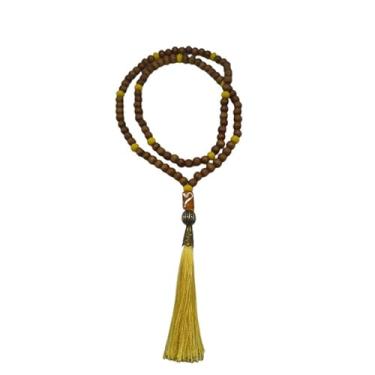 Imagem de Meta Atacado, Japamala dos Orixás de Madeira 108 Contas 8 mm-Escolha a Cor Cor:Oxum Pompom Amarelo