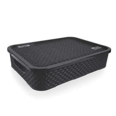 Imagem de Cesto Eco Rattan Preto Com Tampa Baixo Grande Nitron, U
