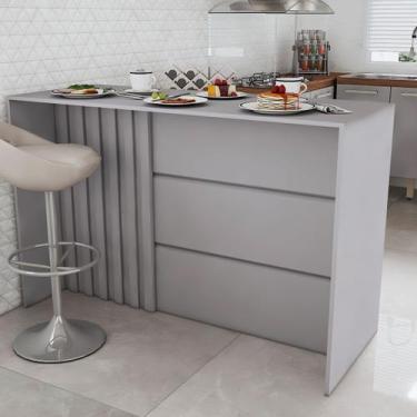 Imagem de Bancada de Cozinha Alta Ilha Gourmet Ripado Cinza Hp - Panorama Móveis