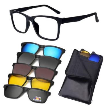 Imagem de Armação De Óculos com Clip On 6 Em 1 Troca Lentes Masculino Cinza Pola