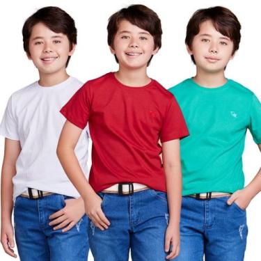 Imagem de Kit 3 Camisas Básica Lisa Infantil 100% Algodão - Daze Modas, 04, Verd