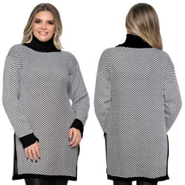 Imagem de Kit 2 Ponchos Feminino Plus Size Xadrez Gola Alta de Tricô - Ebenezer,