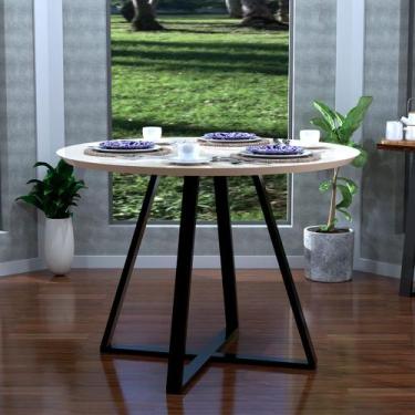 Imagem de Mesa Modelo Industrial Jantar Laís 90 Cm com Pés de Ferro Off White - 