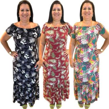 Imagem de Kit 3 Vestido Longo Ciganinha Feminino Plus Size Soltinho - Felicity