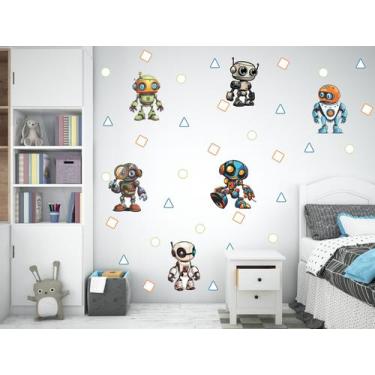 Imagem de Adesivo de Parede Robôs Robótica Infantil figuras geométrica - Adesivo