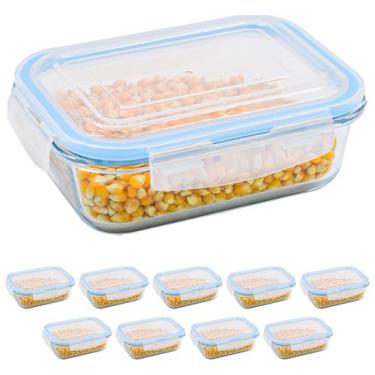 Imagem de Kit 10 Potes 640ml Herméticos Organizacionais Marmita Vidro - Amana St