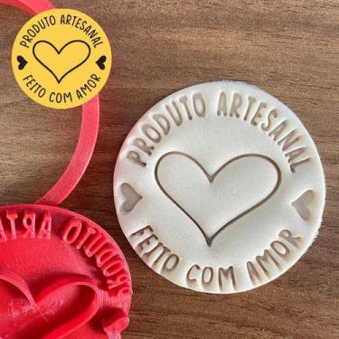 Imagem de Cortador Biscoito Produto Artesanal Feito com Amor - Doce Impresso, 7,
