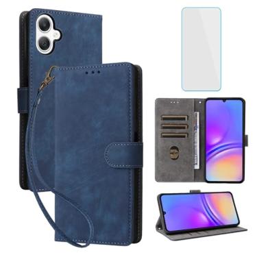 Imagem de IUQXU Capa carteira para celular Samsung Galaxy A06 com protetor de tela [bloqueio RFID] couro flip porta-cartão feminino masculino capa para celular Samsung A 06 SM-A065F Galaxy Ao6 A06 4G LTE azul