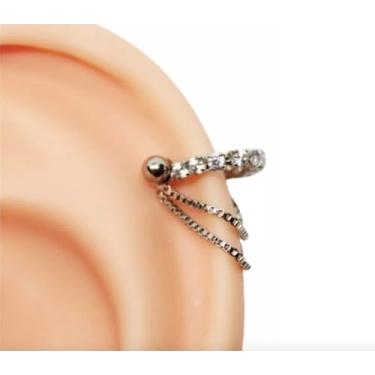 Imagem de Piercing Corrente Tripla para Helix Folheado a Ouro Branco