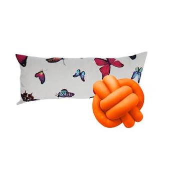 Imagem de Kit Luxo Casa 1 Almofada Baguete Borboleta + 1 Nó - Gabi Flor, Laranja
