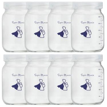Imagem de Kit com 8 Potes de Vidro para Armazenar Leite Materno 200ml Com Gradua