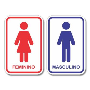 Imagem de Kit 2 Placas Sinalização Banheiro Feminino Masculino 20x13cm - Art Pri