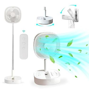 Imagem de Magesh Pedestal oscilante dobrável ventilador de mesa e chão, ventilador de mesa, controle remoto telescópico 4 velocidades ventilador temporizador silencioso para quarto acampamento (branco)