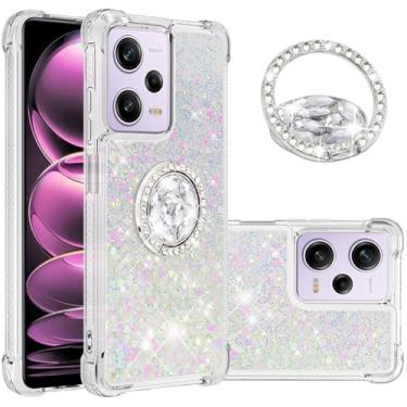 Imagem de Monwutong Capa de ajuste fino para Redmi Note 12 Pro 5G, capa para Xiaomi Poco X5 Pro, TPU macio com glitter líquido efeito areia movediça anel de silicone capa com suporte para Poco X5 Pro/Note 12