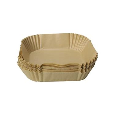 Imagem de Forro de pergaminho antiaderente descartável para fritadeira a ar, 80 peças, papel pergaminho quadrado à prova de óleo de 16 cm à prova d'água para fritadeira a ar livre e forno (marrom)