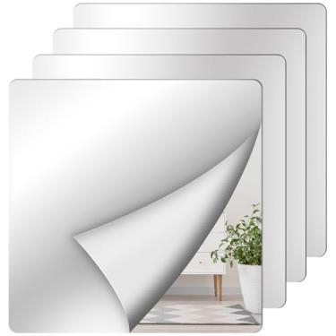 Imagem de Shiftshade Adesivos de parede - Azulejos de espelho autoadesivos inquebráveis para quarto, casa, academia, porta - Folhas acrílicas inquebráveis, painéis (20 x 20 cm, 4 peças)