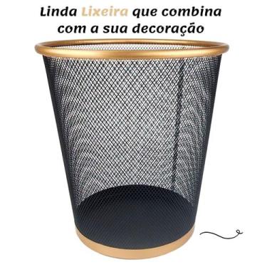 Imagem de Lixeira para escritório quarto 10l black rose gold preto dourado - Mar