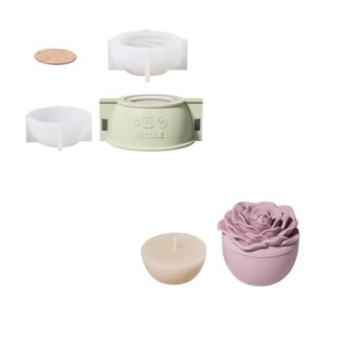 Imagem de BOOWAN NICOLE Vasos de vela de flor de rosa com tampa moldes de silicone e moldes de silicone de refil de vela de 100 ml, moldes de silicone para jarras para cimento concreto jesmonita presentes de