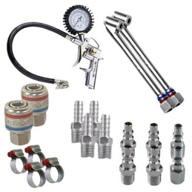 Imagem de Kit Engate Rápido  Bico Duplo De Encher Pneus  Calibrador