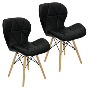 Imagem de Kit 2 Cadeiras Charles Eames Eiffel Slim Wood Estofada - Preta - Liant