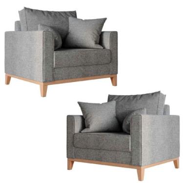 Imagem de Kit 2 Poltronas Beny Base em Madeira Maciça Recepção Linho Grafite Kim