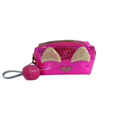 Imagem de Necessaire Organizadora Holográfica Gatinho Com Chaveiro de Pompom - G