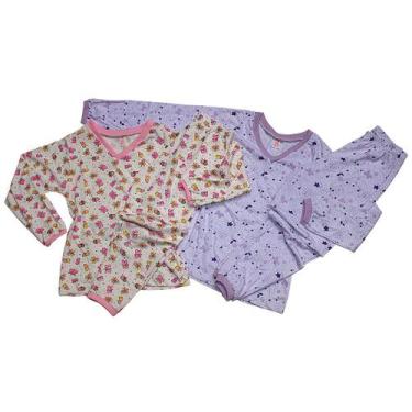 Imagem de Kit 8 Pijama Infantil Feminino Inverno Conjunto De Dormir Com Manga - 