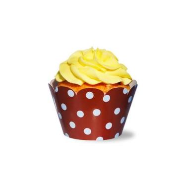 Imagem de Wrapper para Cupcake - Poá Marrom & Azul - 21,5x4,5cm - 12 UN - Rizzo 