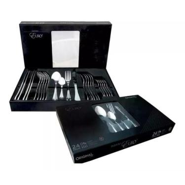 Imagem de Jogo De Cozinha 24 Talheres Inox Faqueiro Colher Garfo Euro - Euroline
