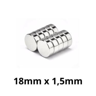 Imagem de Kit 10 Peças Imã Neodímio Disco Magnético N35  18 x 1,5 mm Super Forte