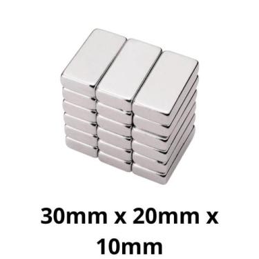 Imagem de Kit 5 Peças Imã Neodímio Bloco Magnético N35  30 x 20 x 10 mm Super Fo