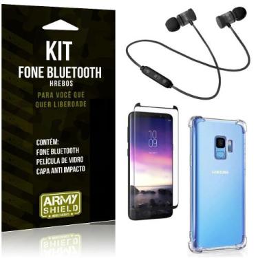 Imagem de Kit Fone Bluetooth Hrebos Galaxy S9 + Capa Anti + Película Vidro - Arm
