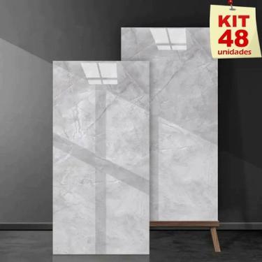 Imagem de Kit 48 Placas Adesiva Revestimento 3D Mármore 30x60cm Alto Brilho Lavá
