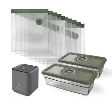 Imagem de Conjunto Seladora Portátil com 10 Sacos e 02 Potes Herméticos para Fechamento a Vácuo Kit Bomba a Vácuo Portátil com Fechamento a Vácuo + Sacos para Fechamento a Vácuo 10 Unidades Electrolux