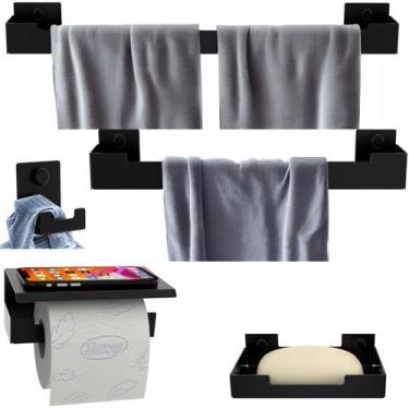Imagem de Kit Acessórios Banheiro 5 Peças Preto Dupla Fixação SF.ELG - ShopForte