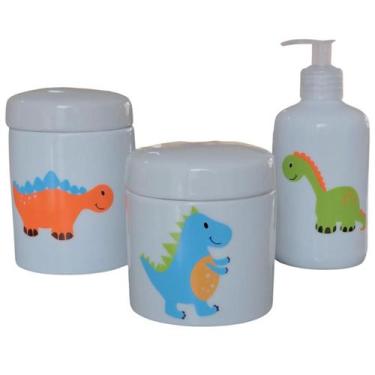 Imagem de Kit higiene bebê Dinossauro 3 peças - potes e porta álcool - Peças Por