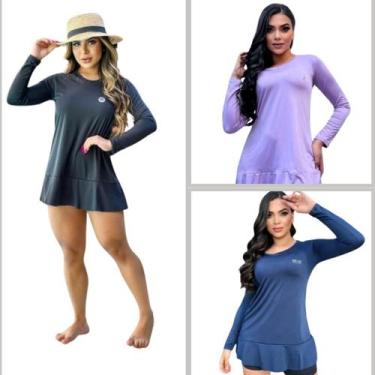 Imagem de Kit 3 Saídas de Praia Vestido feminino proteção solar UV 50+ FPS - For