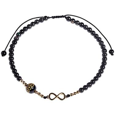 Imagem de Lightock Tornozeleira feminina com contas e pingente de ágata preta com pedras de ágata infinita traz boa sorte, riqueza, prosperidade, cristal, equilíbrio, ioga, meditação, tornozeleira, 10 inches,