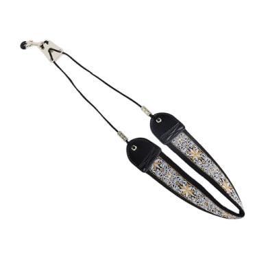 Imagem de Correia de Pescoço de Saxofone Bordado, Alça de Pescoço de Sax Correia de Couro de Saxofone Bordado Acolchoada para Sax Alto Tenor Acessórios de Instrumento Ajustáveis (TS‑08