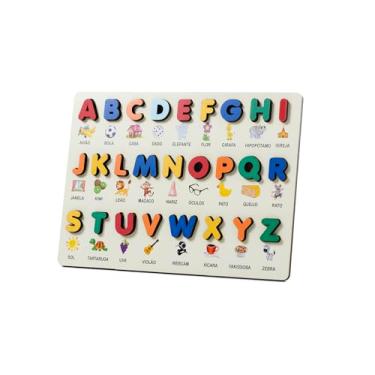 Imagem de Alfabeto em Madeira Montessoriano Tabuleiro Educativo com Letras Figuras e Palavras