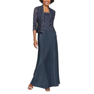 Imagem de Alex Evenings Vestido feminino de duas peças para mãe da noiva com jaqueta de renda (tamanho pequeno e regular), Meia-noite, 46