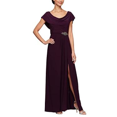Imagem de Alex Evenings Vestido feminino plus size longo gola drapeada evasê, Berinjela, 46