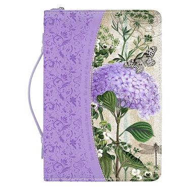 Imagem de Faith Hope Love Hydrangea Capa da Bíblia de couro sintético roxo floral, Faith Hope Love Hydrangea Floral Purple, Large