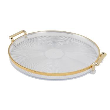Imagem de Bandeja de Servir Redonda Decorativa, Bandeja de Plástico, Alça Dourada, Ideal para Armazenamento, Exibição de Frutas, Decoração de Festa, Mesa de Centro, Verde (Transparente)