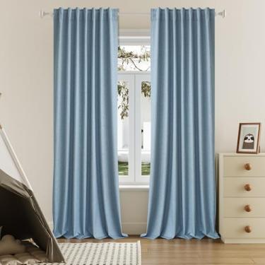 Imagem de DUALIFE Cortinas blecaute azul pedra ardósia 259 cm comprimento 2 painéis conjunto para sala de estar quarto haste e aba traseira isolamento térmico 100% preto cortinas de linho escurecimento quarto