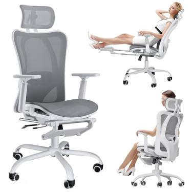 Imagem de Decofy Cadeira de escritório ergonômica com suporte lombar ajustável e encosto de cabeça, cadeira de mesa para casa com encosto alto com braços dobráveis, apoio para os pés, 4 ângulos reclináveis e