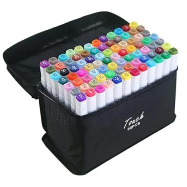 Imagem de Kit Canetas para Colorir Escolar 80 Cores Boobie Goods Marcador Permanente para Colorir e Desenhar com Duas Pontas Estojo de Transporte Canetinhas