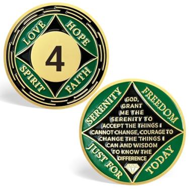 Imagem de Moeda de sobriedade NA de 4 anos, chips de sobriedade medalhões NA - Love, Hope, Spirit, Faith NA Recovery Coins NA Sober Coins NA Chips para Narcóticos Anônimos Recuperação Sobriedade Presentes