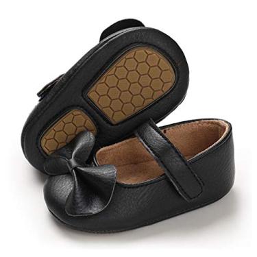 Imagem de E-FAK Sapatos para bebês meninas Mary Jane sapatos baixos com meias, sola antiderrapante de borracha macia para crianças com primeiros passos, D/Black, 12-18 Months Toddler